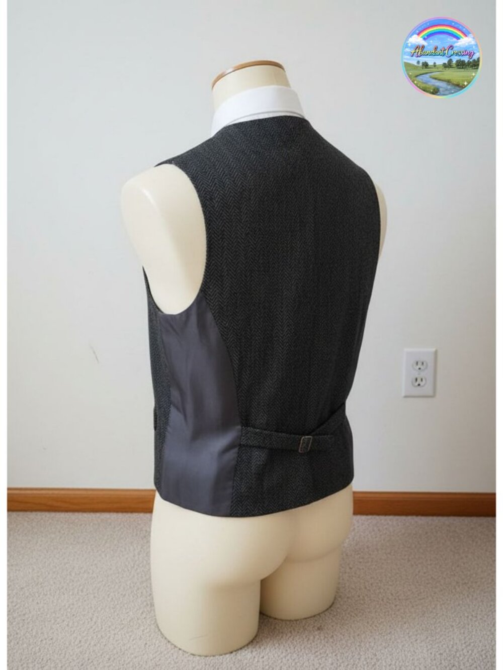 Men's Herringbone Tweed Suit Vest V-Neck Button Down Waistcoat